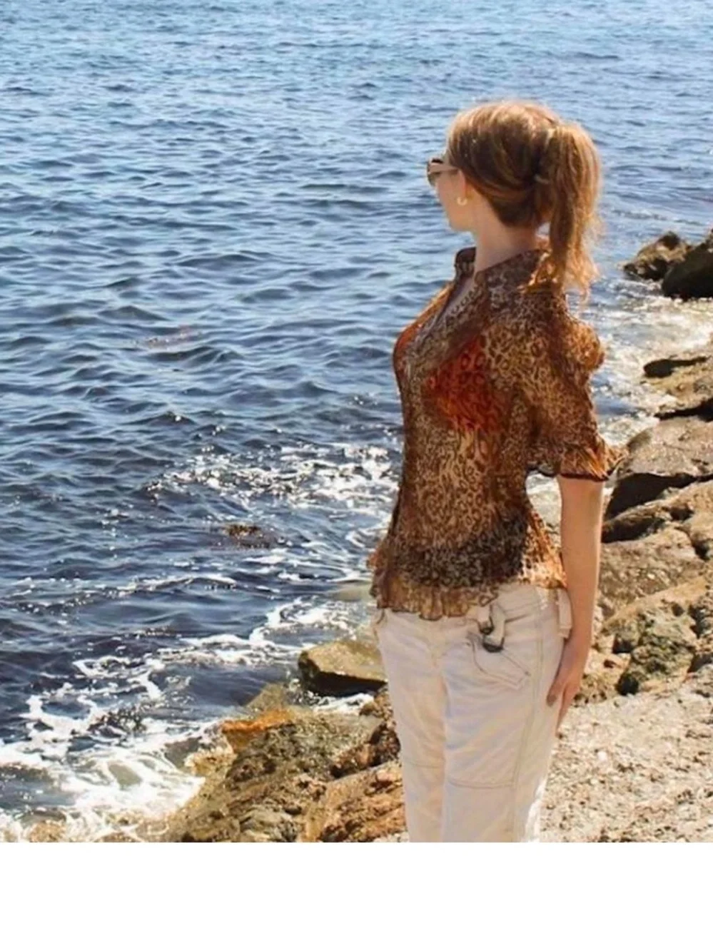 Michael K. Sheer Leopard Blouse